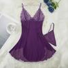 Plus Size Sexy Babydoll Nightdress for Women, V Neck Lace Sheer Mesh Nightgown, Spaghetti Strap Chemise Slip Dress with Thong