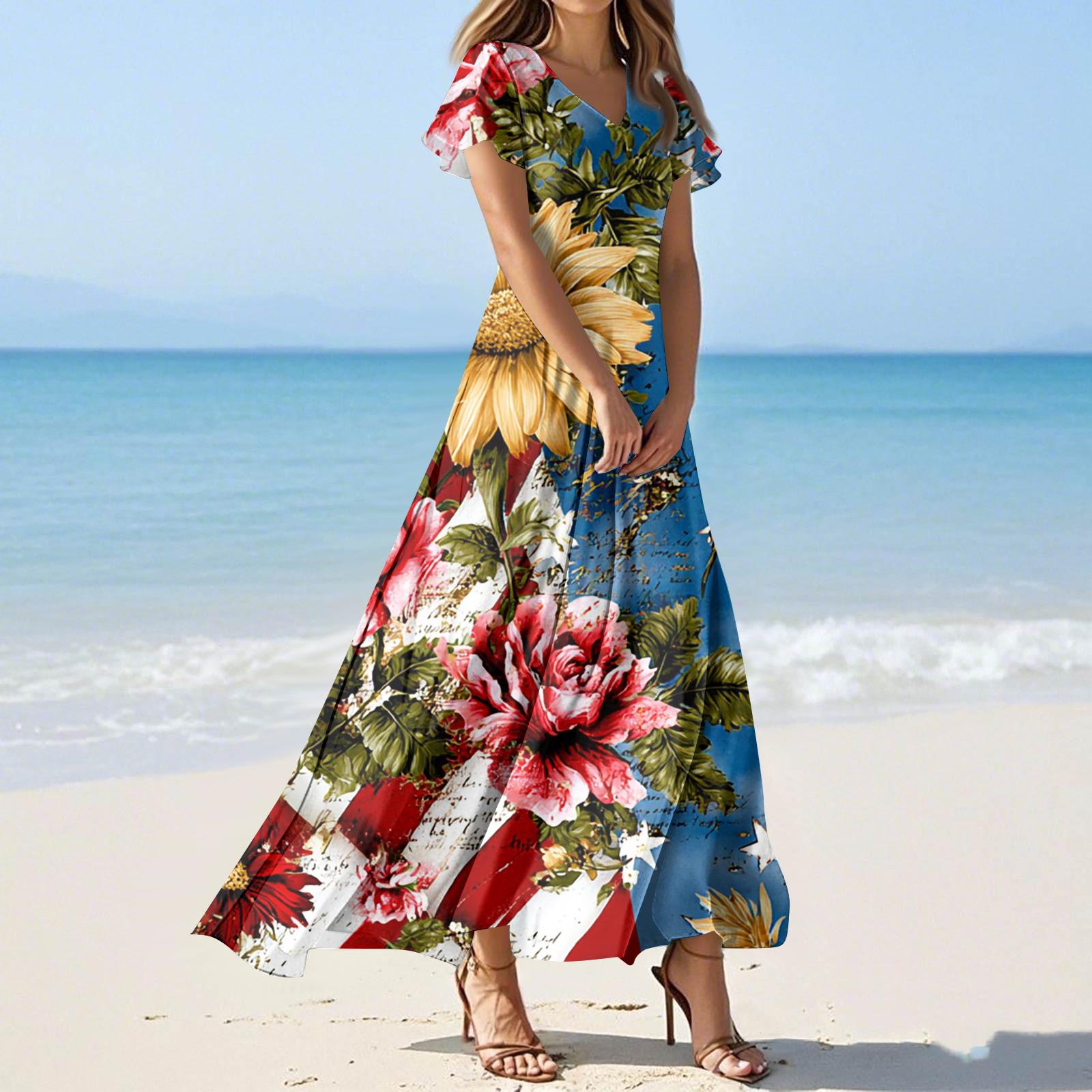 

Женские летние повседневные модные платья с принтом и короткими рукавами и V-образным вырезом XXL