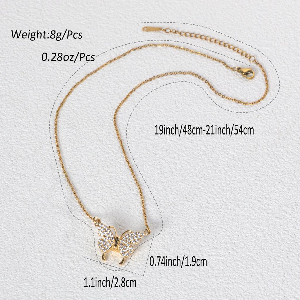 Sparkling Butterfly Pendant for Women's Fashion and Exquisite Stainless Steel Gold Plated Necklace for Women's Jewelry Gifts
