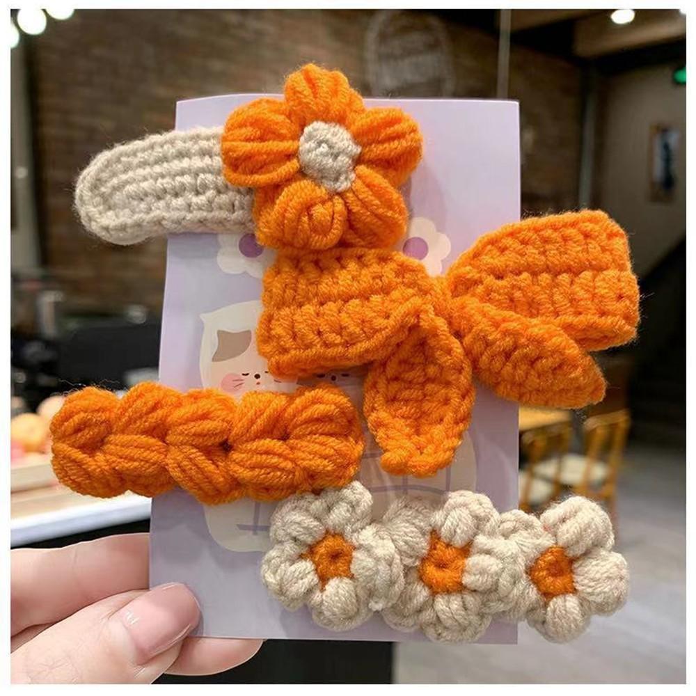 4Pcs Cute Knit BB Hair Clips, Handmade Flower Border Clips,Bow Bang Clips for Kids,Suitable for Chrismas Festival Celebration