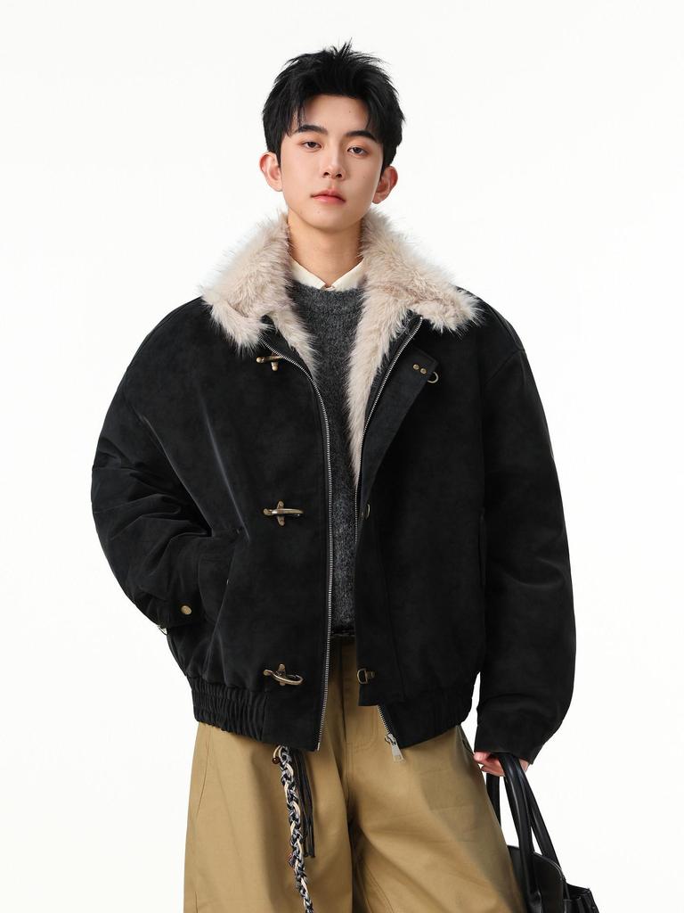 Harrington Men's Winter Velvet-Lined Eagle Cotton Jacket with Stand-Up Collar and Lux Leather Accents