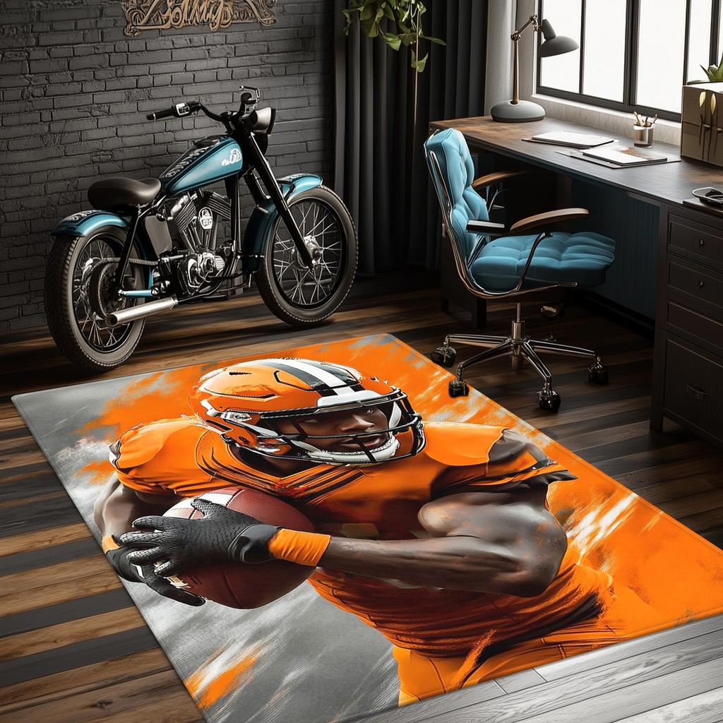 Football player action crystal velvet rug sports fan carpet American football theme bedroom decor dynamic design floor mat