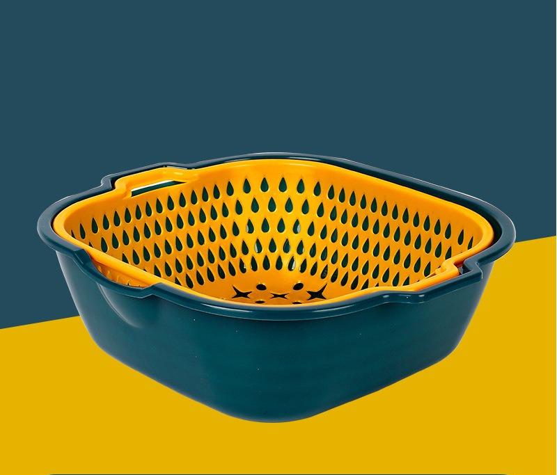 1 шт. Кухонная корзина-дуршлаг Пластиковый инструмент для мытья фруктов и овощей Двойная корзина Хранение Кухонный бар Бытовые товары