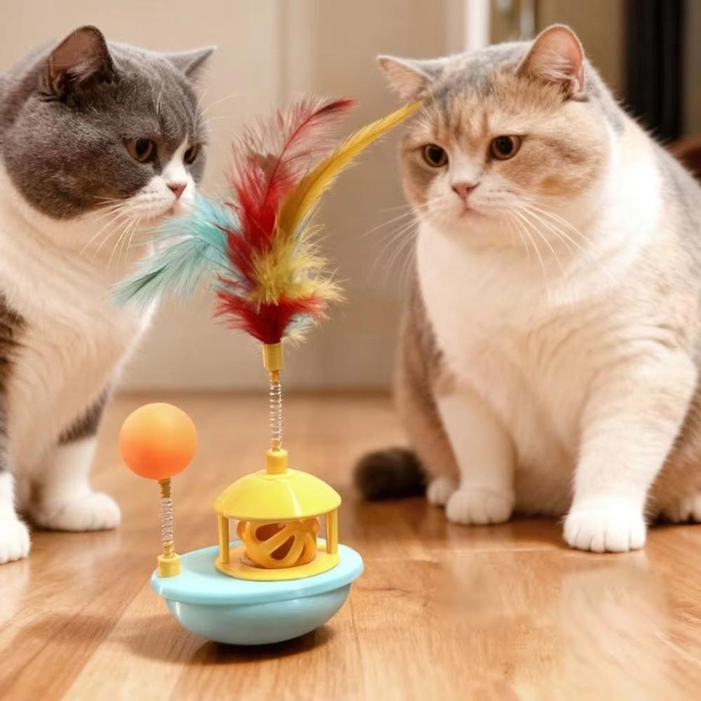 Multi-functional Self-Playing Cat Interactive Rotating Colorful Feather Teasing Cat with Bell&Ball Fun Cat Tumbler Training