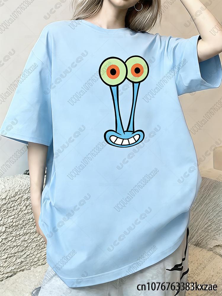 Summer New Cartoon SpongeBob Print T-shirts For Women Casual Street Hip Hop Tshirts Kawaii Sleepwear For Couple Y2K Loose Tops