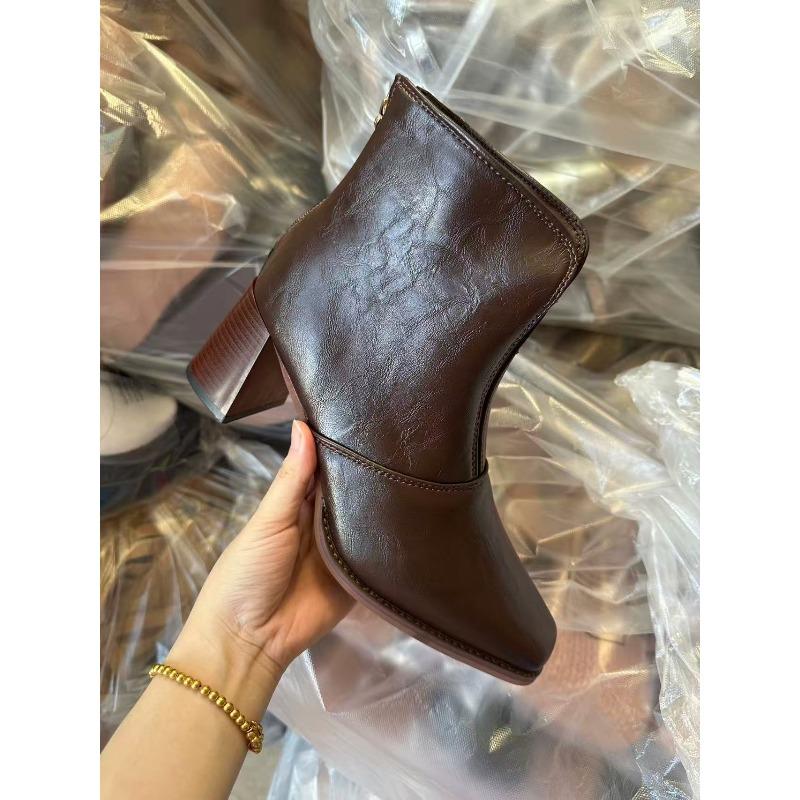 Neue Herbst-Übergrößen-Stiefel mit hohen Absätzen - Damen-Plateau-Stiefel im Retro-Stil mit eckiger Spitze und Reißverschluss