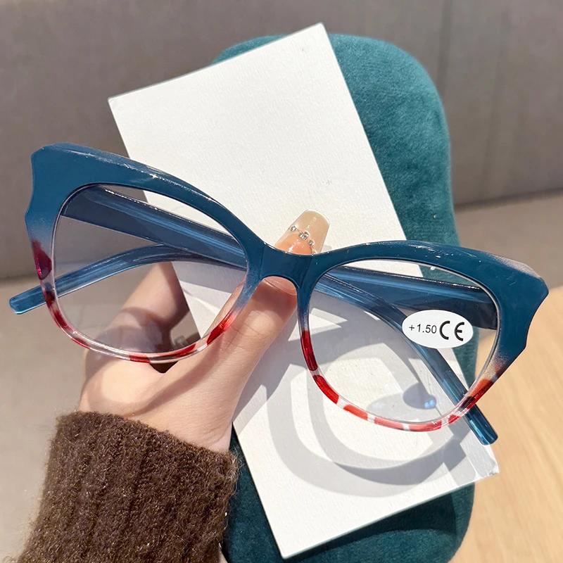 

New Stylish Cat Eye Polygonal Women s Presbyopia Glasses Retro Neutral Large Frame Color Blocked Anti Blue Light Glasses Quality 1.5