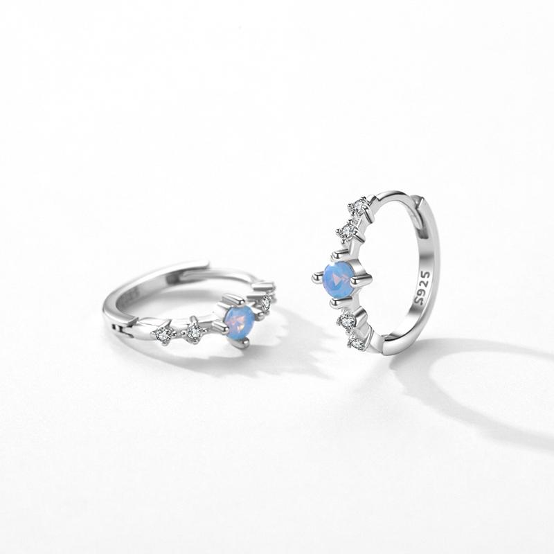 Modian Fashion 925 Silver Blue Round Opal Charm Female Ear Buckle For Women Fine Jewelry Hypoallergenic Hoop Earrings