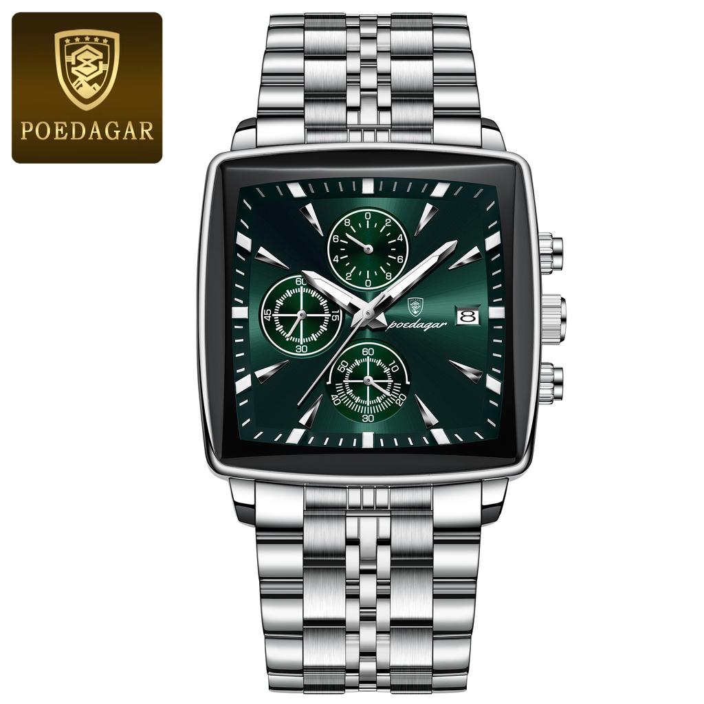 POEDAGAR Top Luxury Male Wristwatch Waterproof Luminous Stainless Steel Men Watch Chronograph Date Business Quartz Men's Watches
