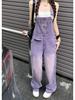 Women's Retro Purple High-Waist Denim Overalls - Slimming, Loose, Wide-Leg Jumpsuit for Spring & Summer