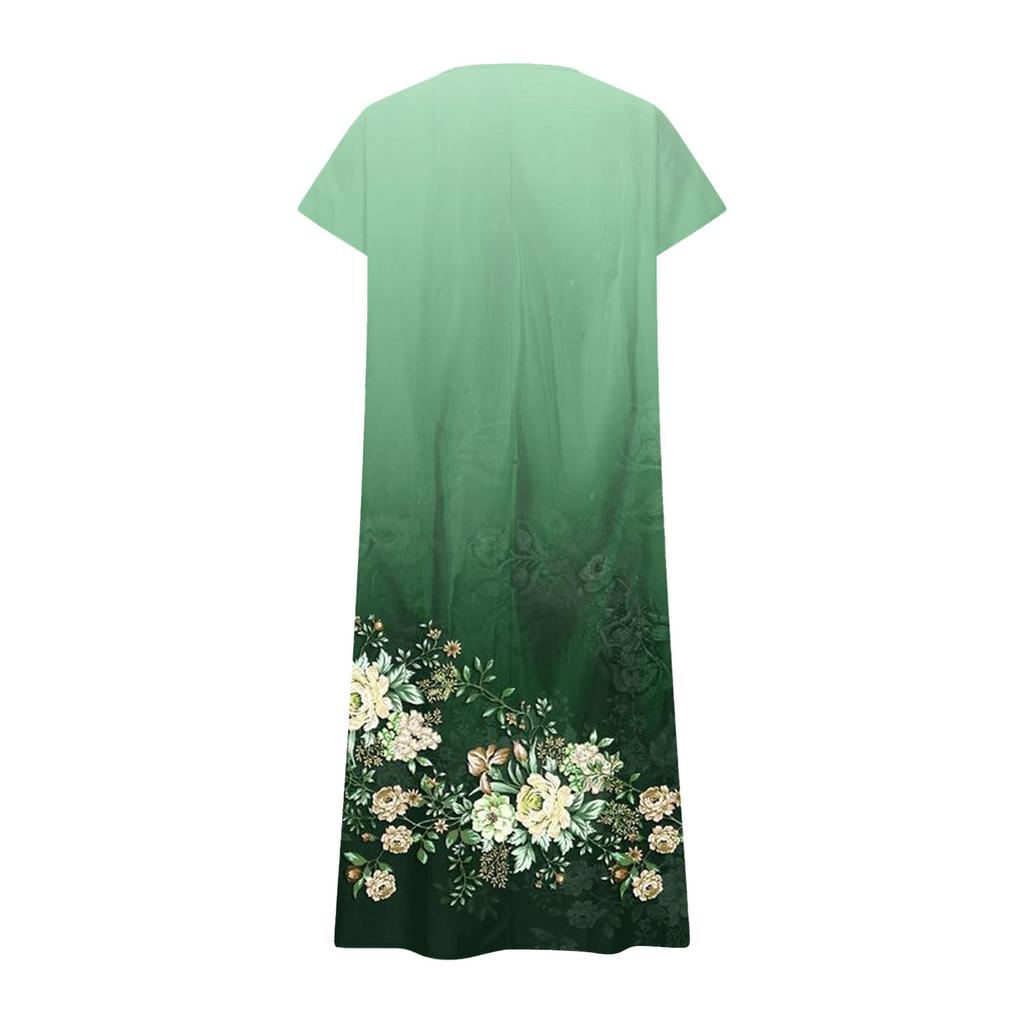 Fashion Women's Summer V-Neck Short Sleeve Floral Print Beach Dress
