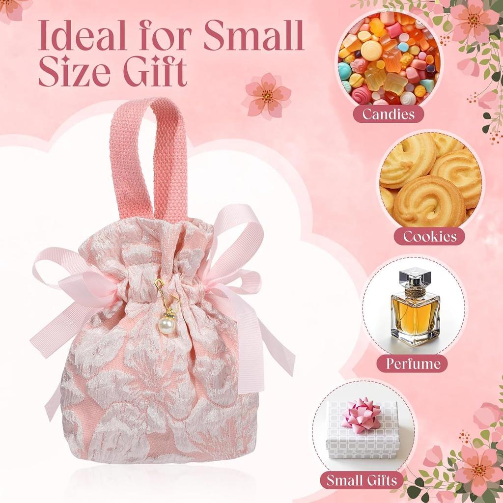 10 Stück kleine florale Geschenktüten, rosa Canvas-Geschenktüten, Mini-Geschenkbeutel mit Kordelzug für Babyparty, Brautparty, Geburtstag, Hochzeit