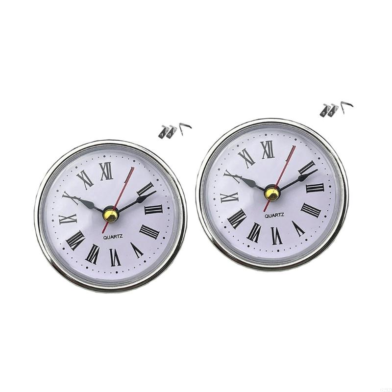 62KD Mini Clock Insert 65mm Round Movement White Face with Gold or Silver Trim Easy To Read Arabic/Optional Numerals