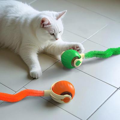 Jouet Balle Interactive pour Chat Rechargeable USB Balle Automatique Mouvante avec Queue en Peluche Teaser Intelligent pour Animal de Compagnie pour Exercice en Intérieur Soulagement du Stress