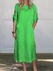 2024 European & American Summer Casual Solid Color Short-Sleeve Cotton Linen Dress