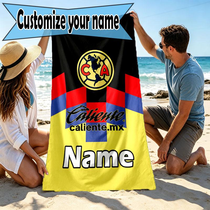 Custom Name Personalized Club America Print Beach Towel, for Trip Camping Beach Party Home Decor, Birthday Gift for Family & Friends