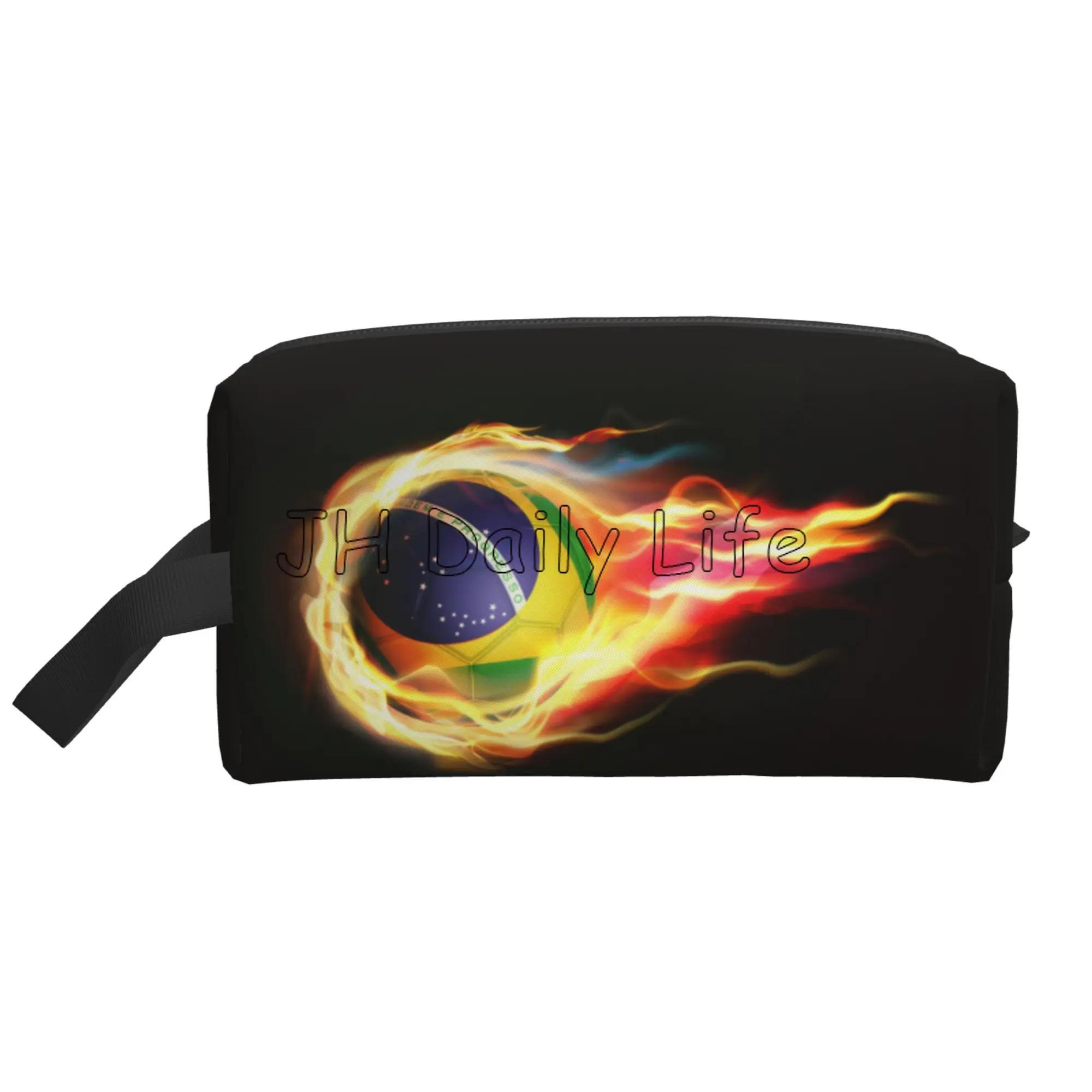 

Косметичка с бразильским флагом, большая вместимость, черная сумка для хранения на молнии, портативная женская дорожная сумка для кистей для макияжа, водонепроницаемая 25.5x16x12.5CM