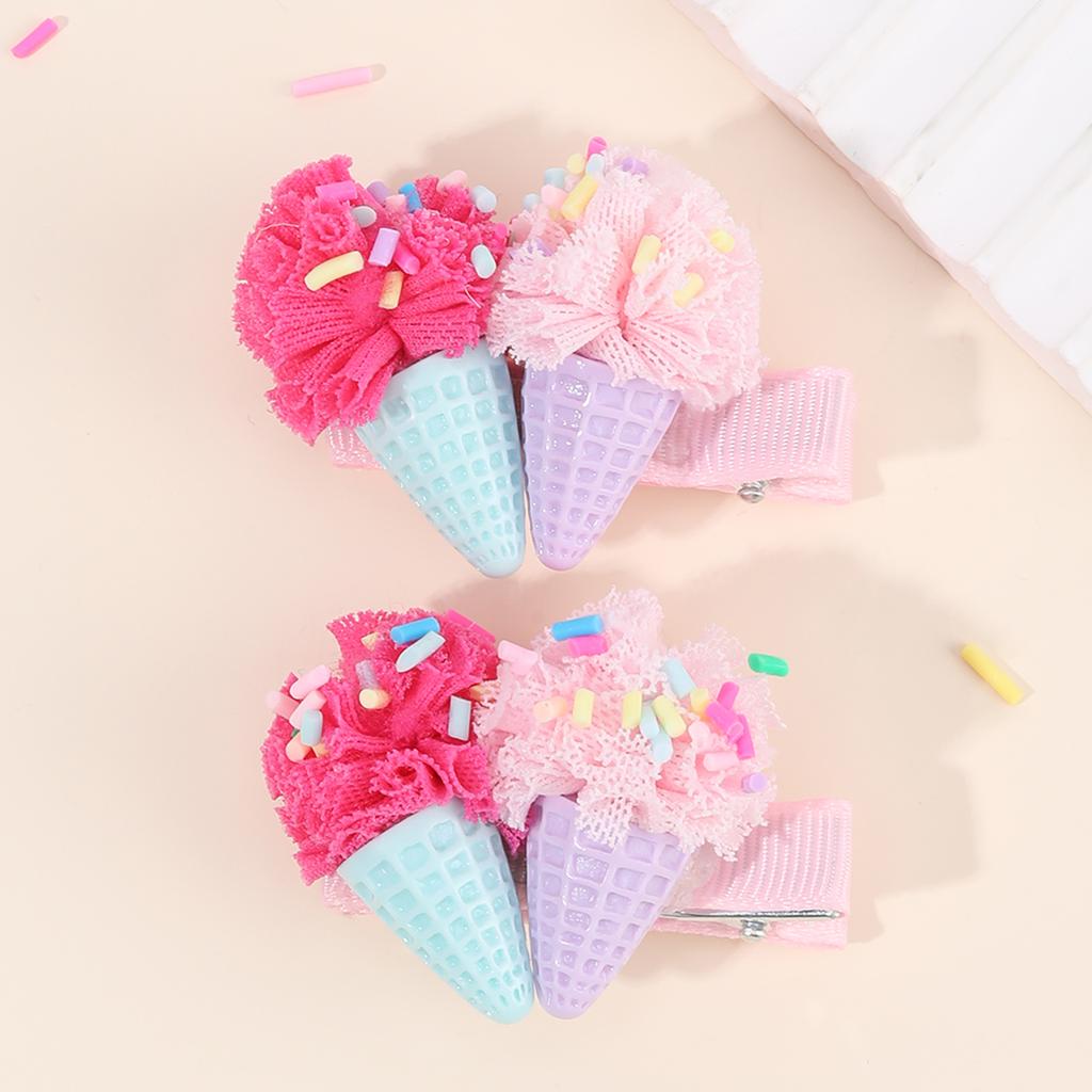 2 szt. Klipsy do włosów w kształcie rożka lodowego Słodkie różowe spinki do włosów z imitacją lodów dla niemowląt, dzieci, urocza ozdoba głowy, akcesoria do włosów