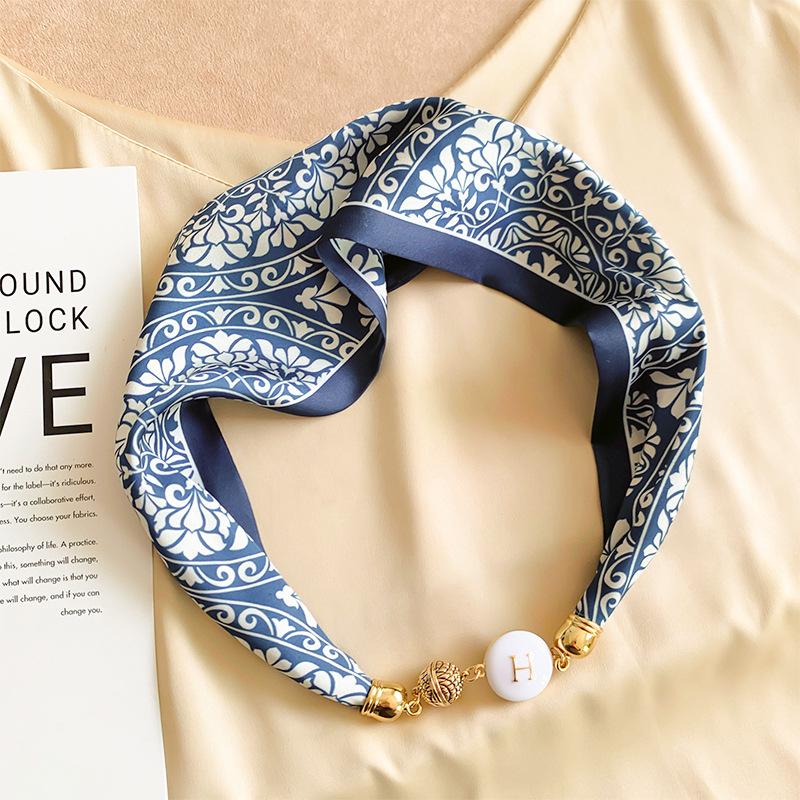 

Магнитная пряжка шелковый шарф женский жемчужное ожерелье ленивый декоративный летний шарф шейный декоративный шарф