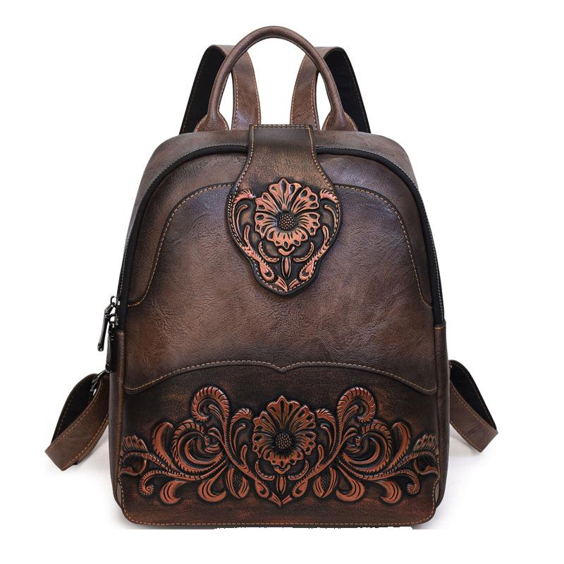 New Retro Women's Backpack with Embossed Splicing, Wear-resistant Large Capacity, New Popular Fashion Backpack