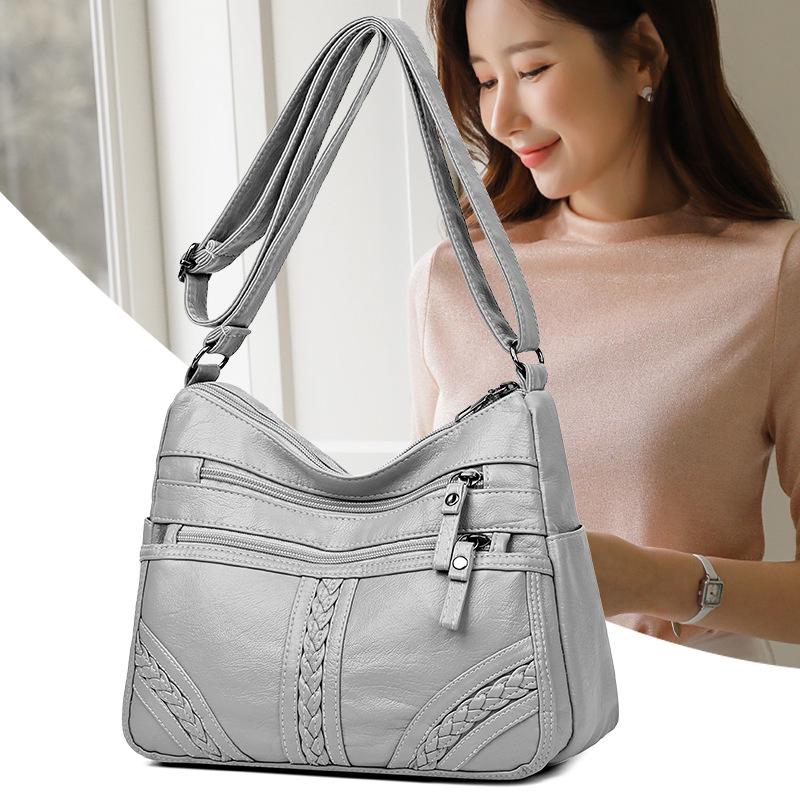 Korean Style Multi-Layer Soft Leather Crossbody Bag for Women - 2025 Large Capacity, Versatile Single Shoulder Bag for Moms
