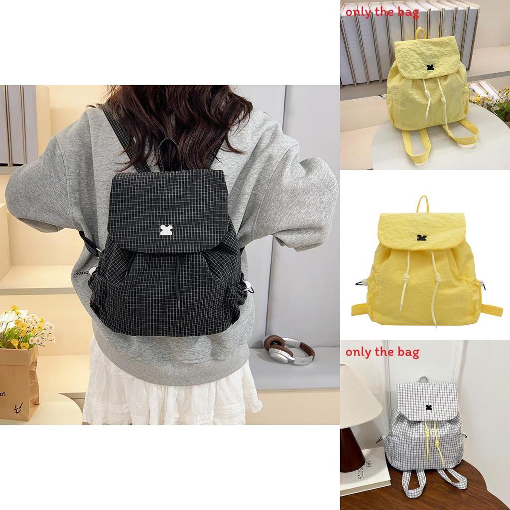 Lässiger karierter Nylon-Schulrucksack mit Nahtdetails für den täglichen Gebrauch