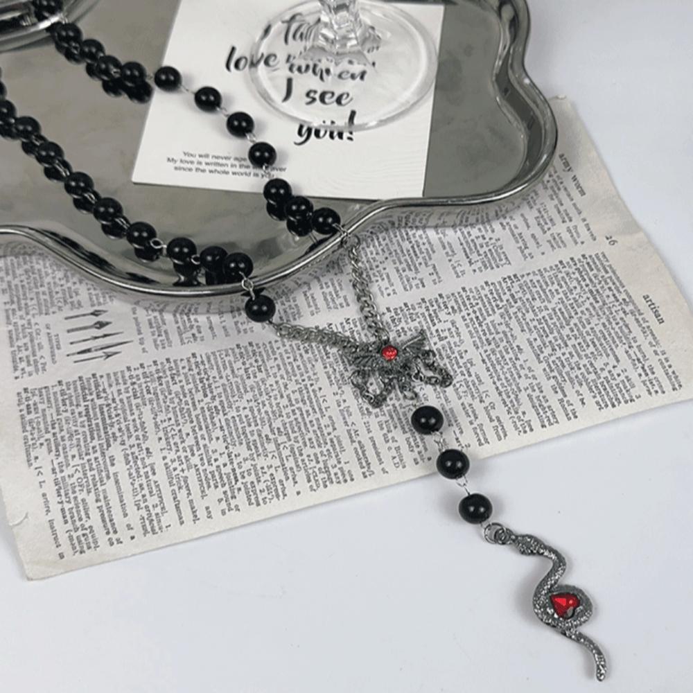 Colorful Flower Retro Double Layer Necklace Vintage Geometric Choker Beaded Sweater Chain Festival