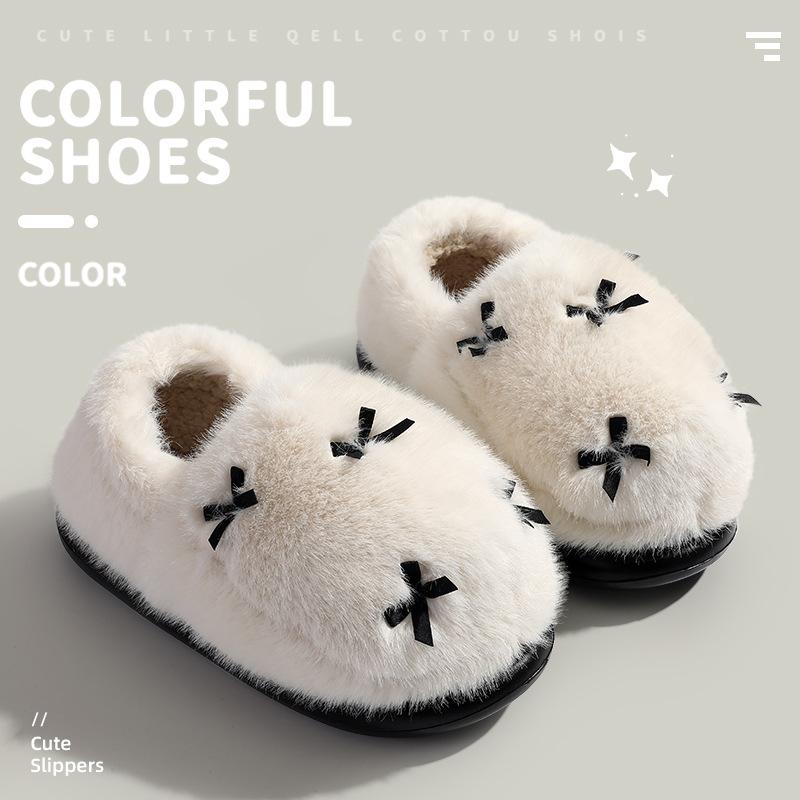 2025 New Fluffy Slippers Winter Indoor Home Heating and Velvet Outer Wear Thick-soled Cotton Slippers Women's