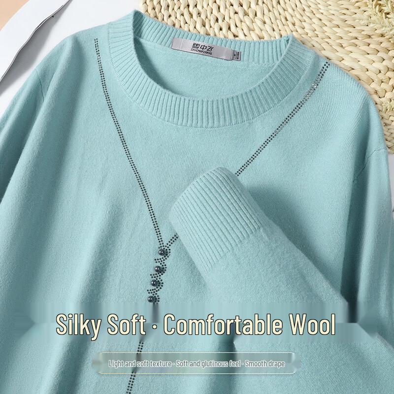 SNOWFLYING Women s Elegant Wool Blend Crew Neck Beaded Sweater M