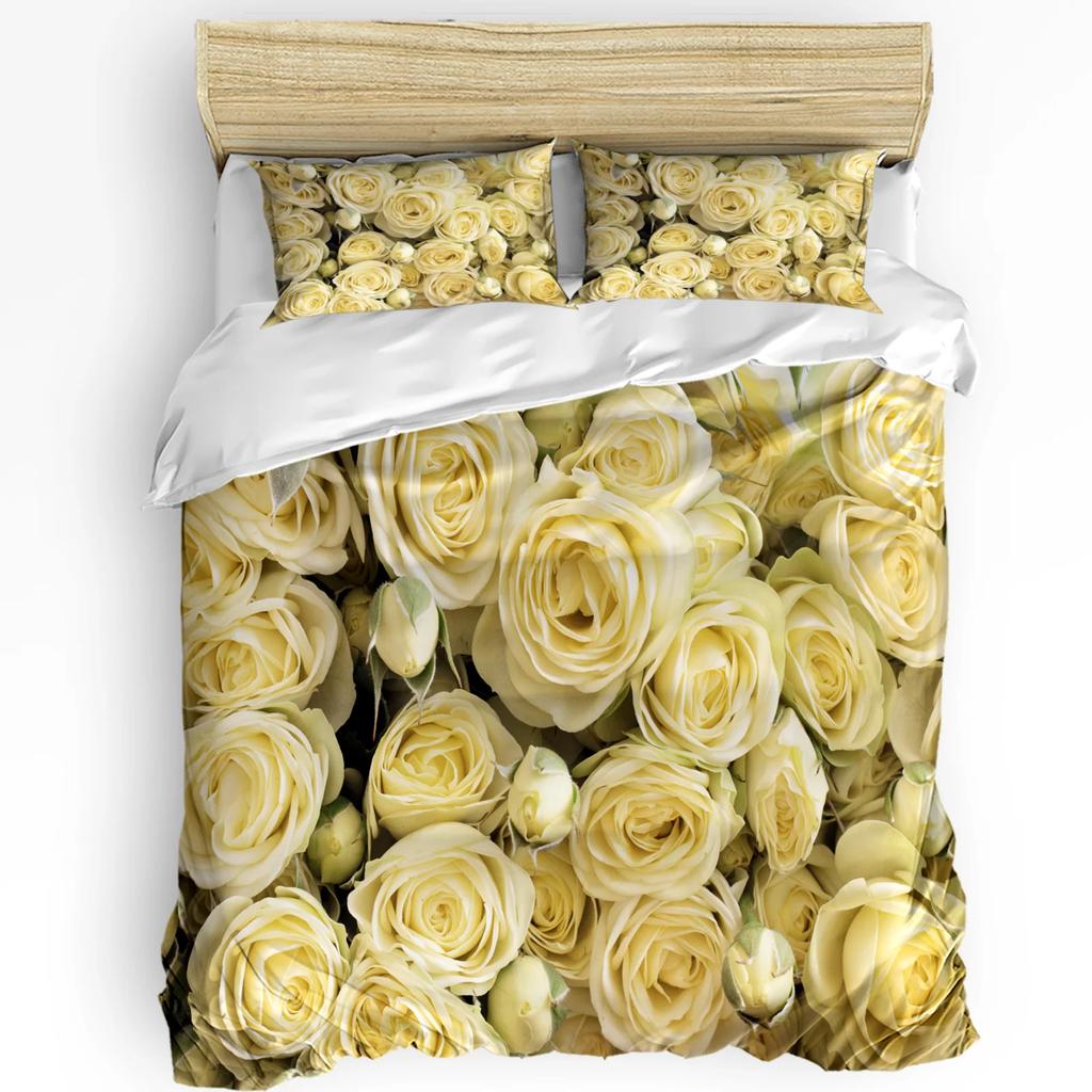 Red Rose Flower Plant White Duvet Cover Bed Bedding Set Home Textile Quilt Cover Pillowcases Bedroom Double Bedding Set No Sheet