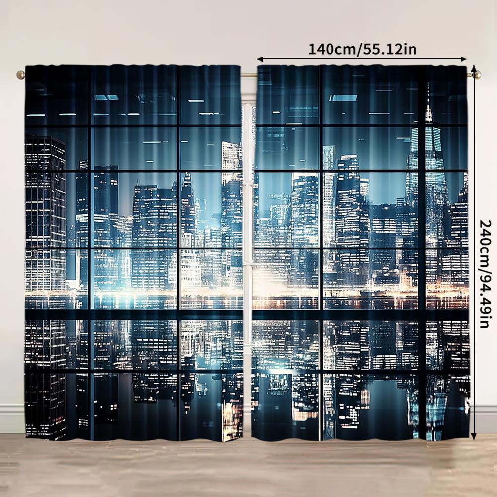 2pcs   spring summer Curtains New York City Landscape and Skyscraper Architecture Prints Yarn Curtains Polyester Easy Install