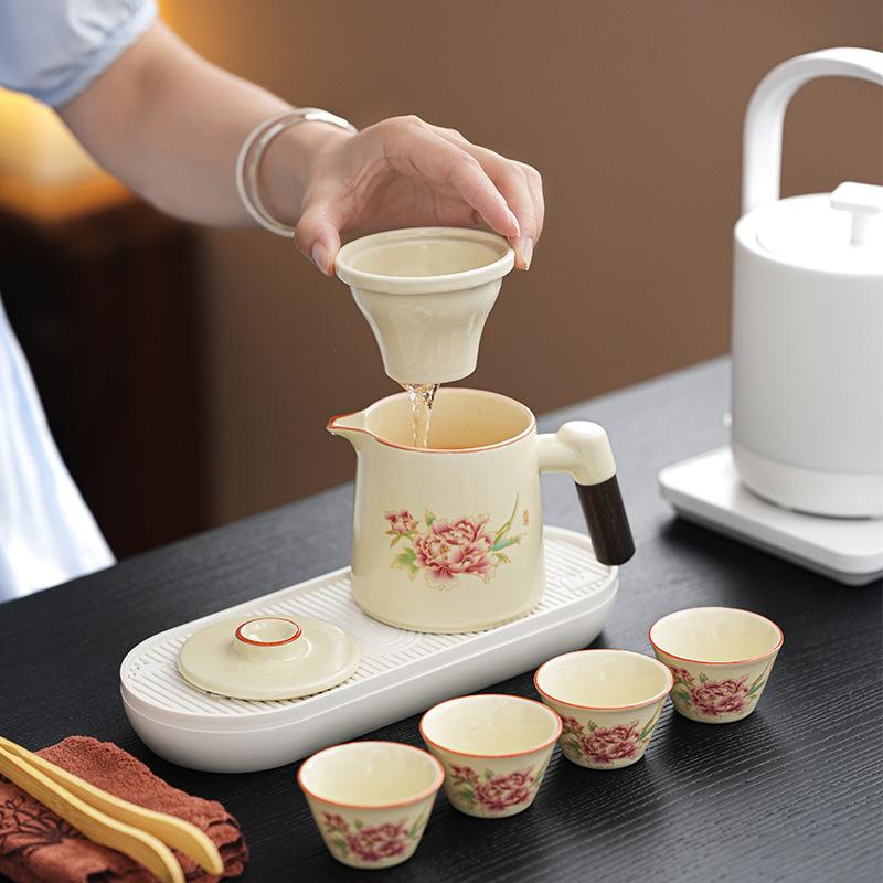 Ceramic Portable Travel Tea Set Kuaike Cup One Pot Four Cups Side Pot Ceramic Filter Travel Tea Set