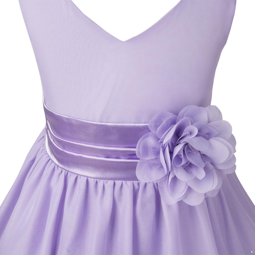 Kids Girls Princess Dress V Neck Flower Tutu Dress Pageant Junior Prom Gown Wedding Bridesmaid Evening Party Dress