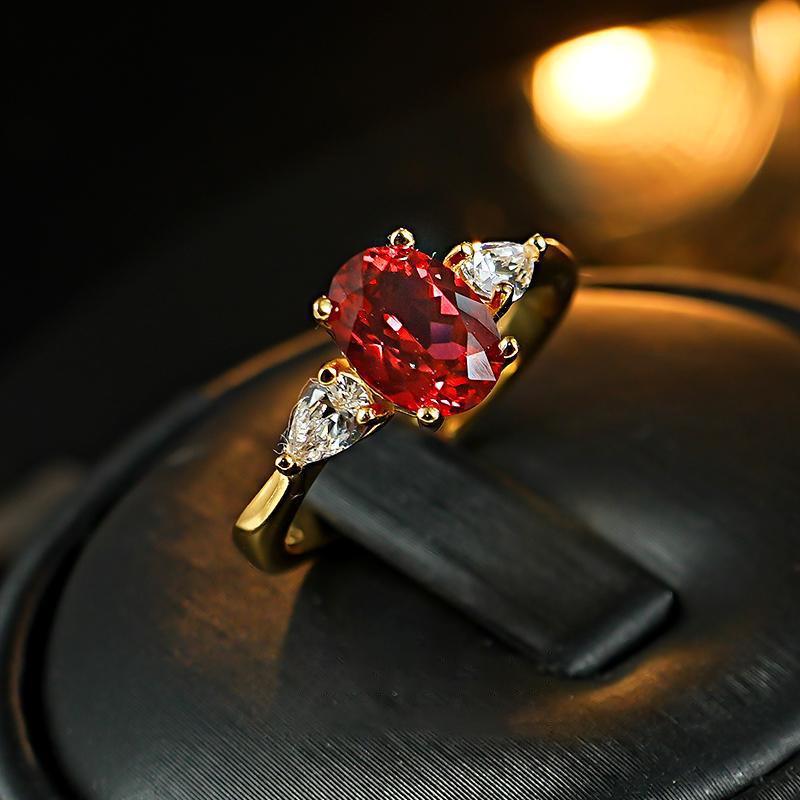 Classic Gold-Plated Three-Stone Simulated Ruby Ring - Women’s Timeless Elegance