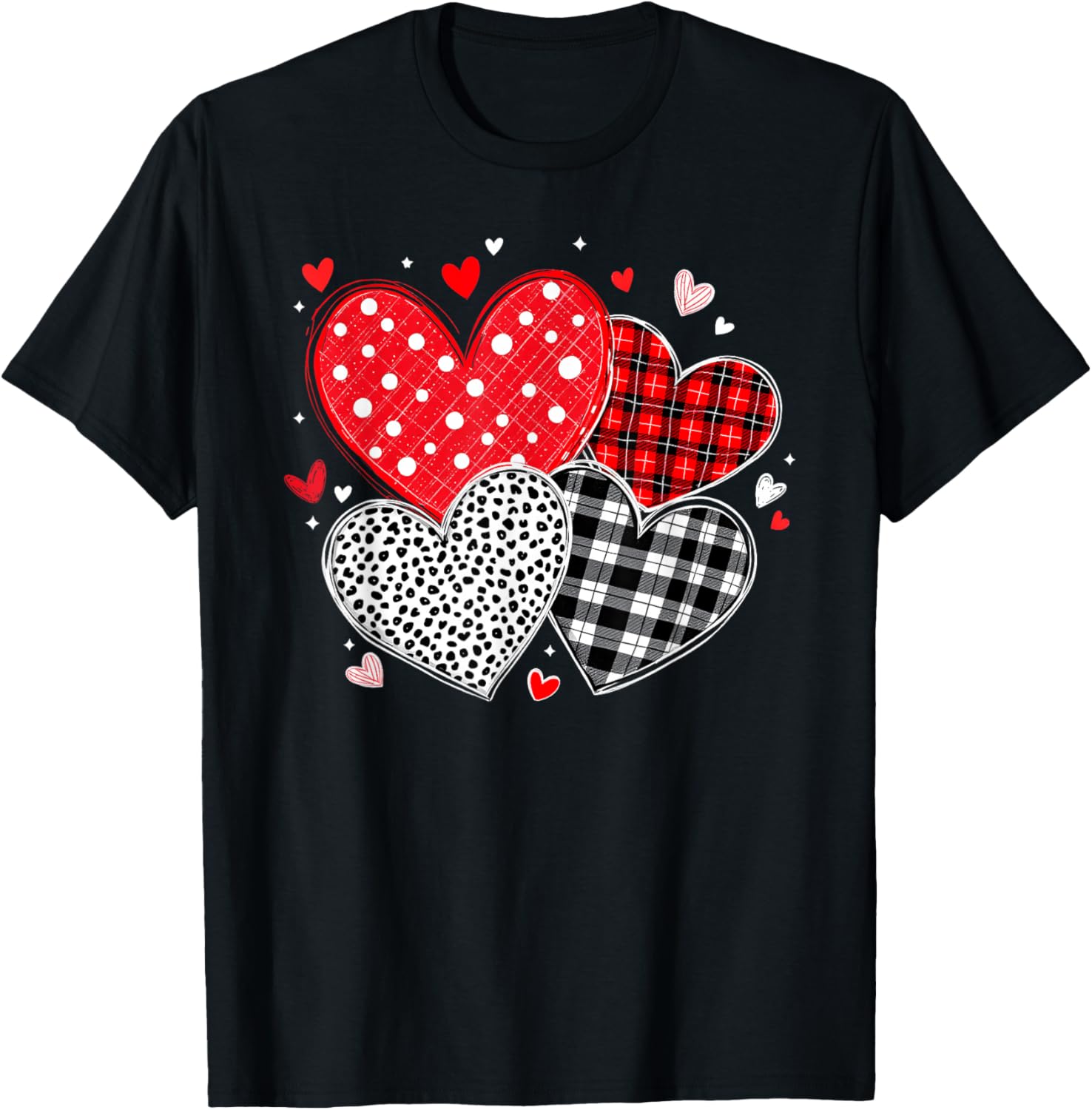 Valentine Plaid Hearts Leopard Plaid Buffalo Print Graphic Tee Casual Crewneck Short Sleeve T-Shirt 4XL