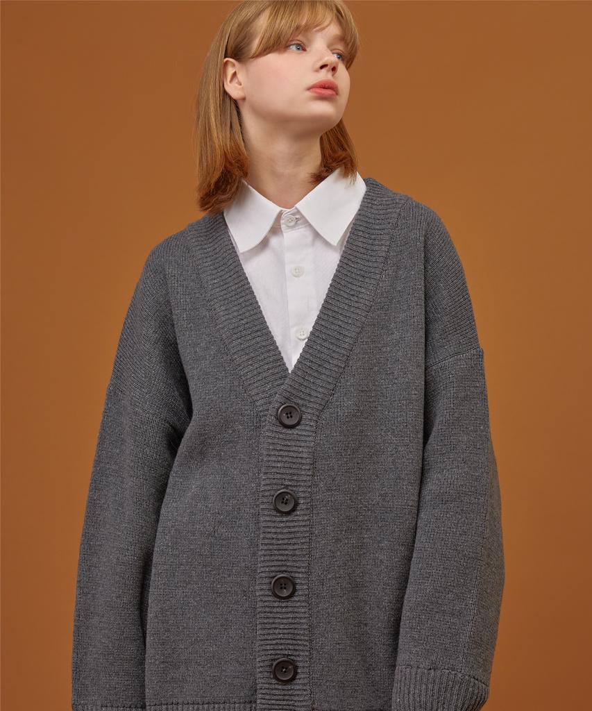 Cpgn Studio Heavy Overfit Lambswool Cardigan Charcoal