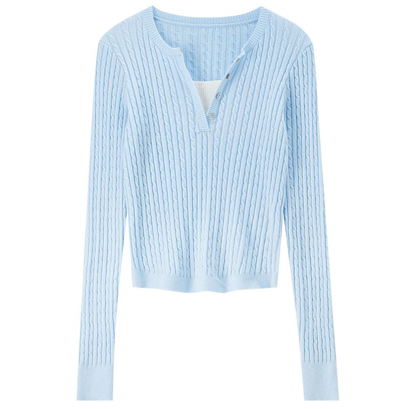 Women's Faux Two-Piece V-Neck Knit Sweater