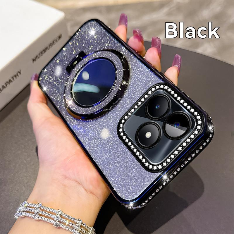 Dla Realme C15 C53 C55 Brokatowe Błyszczące Etui na Telefon Dla Realme C53 Platerowane Lusterko do Makijażu Uchwyt Magnetyczne Etui Realme C55 Etui