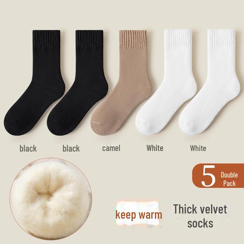 

Женские теплые носки средней длины из кашемира и шерсти для осени и зимы — толстые, без косточек, с бархатной подкладкой
