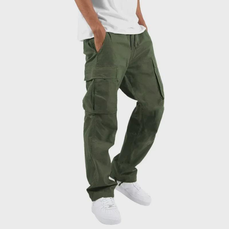 Men's Straight Casual Multi-Pocket Overalls for Spring and Autumn with Drawstring.