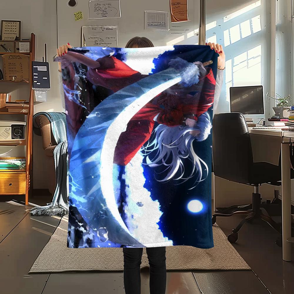 1Pc Inuyasha Print Flannel Blanket, High Quality Comfortable for All Seasons, Home Decor, Warmth and Comfort, Perfect for Christmas Gifts