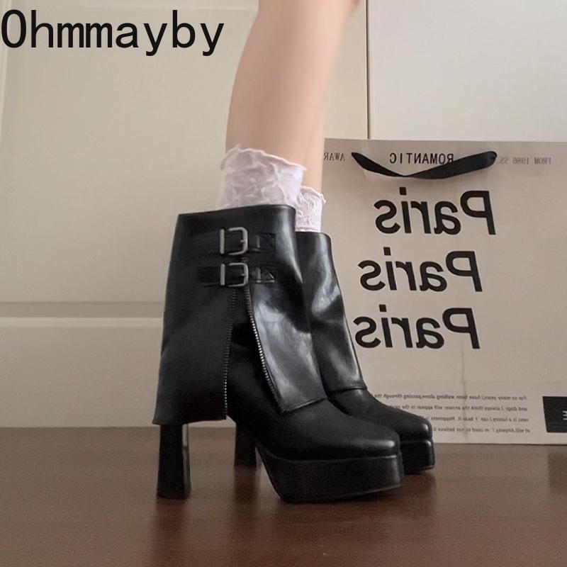 Nightclub Platform Thick Heel Women Ankle Boots Street Style Banquet Party Dress Short Botas Autumn Winter Women's Shoes