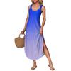Women's summer long dress, sleeveless with side slits, long gradient vest dress