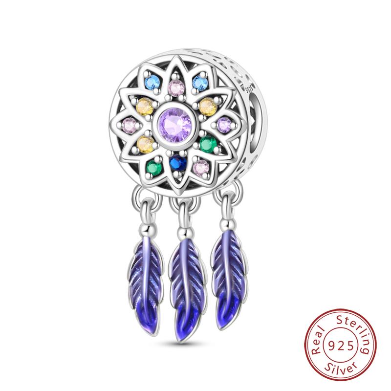 Copper Colorful Luminous Lotus Butterfly Dream Catcher Charms Beads Fit Qikaola Original Bracelets Diy Jewelry