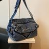 Women Denim Shoulder Bag Vintage Large Capacity Casual Tote Handbag with Multiple Pockets