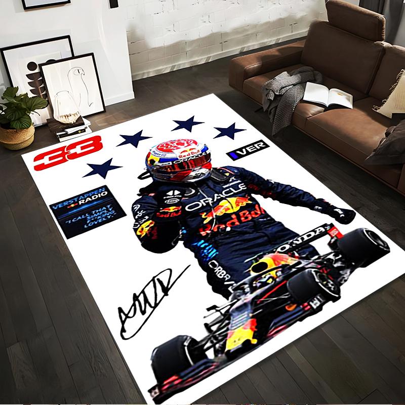 Racing Driver with Stars and Car Print Non-slip rug suitable for living room and bedroom sofas.