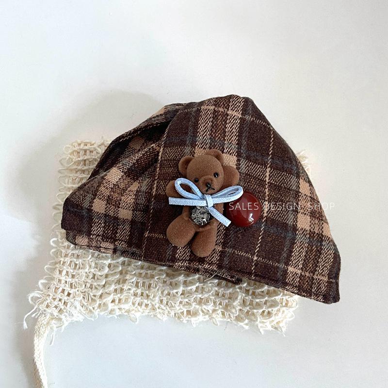 Exquisite Korean Plaid Bear Triangle Hair Clip for Women - 2025