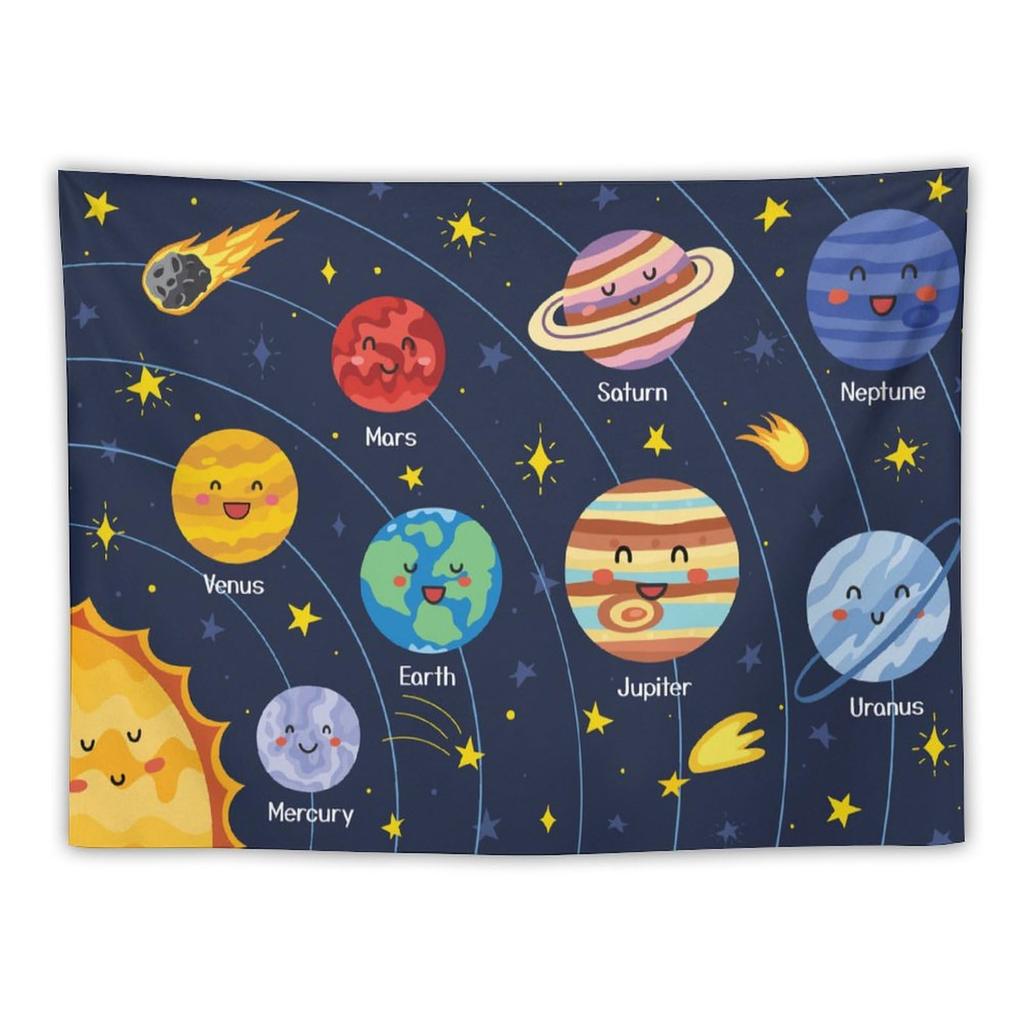 Cartoon Solar System Tapestry for Kids Boys Girls,Cute Outer Space Planet Universe Galaxy Print Tapestry Wall Hanging Home Décor