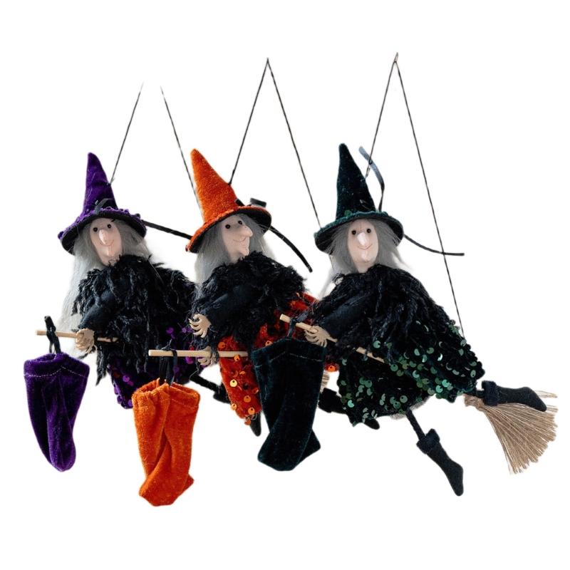 Kostium Wiedźmy Torba na Miotłę i Zestaw Kapeluszy Przenośne Akcesoria na Wydarzenia Halloweenskie W 3 Kolorach Zestaw Halloweenski