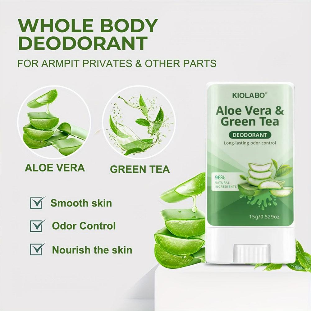 Aloe Vera & Green Tea Deodorant Stick 72 Hour Long-Lasting Deodorizing Fresh Scent All Day for Hands, Feet, Face and Underarm